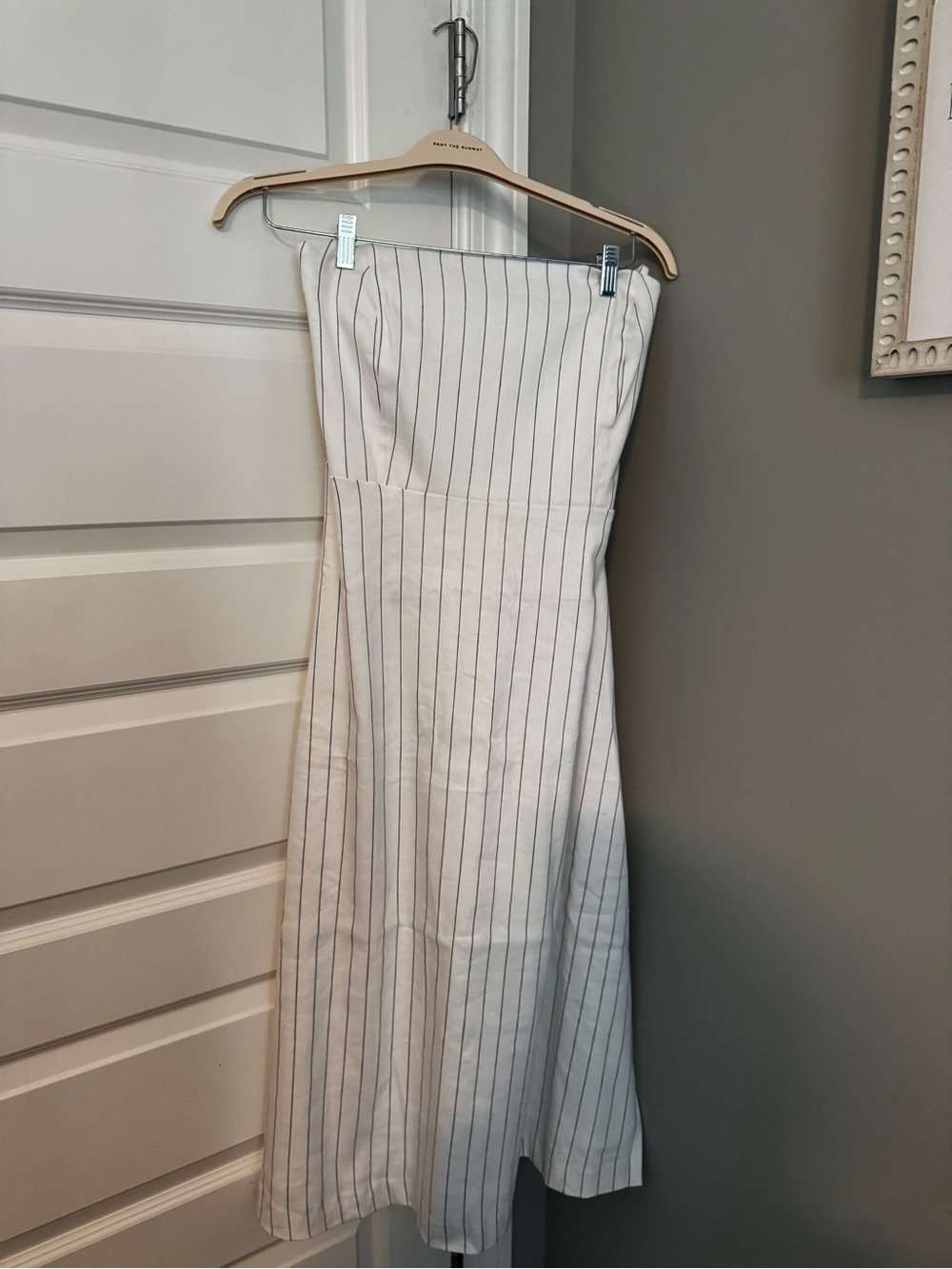 Strapless White Pinstripe Midi Dress by Ann Taylor